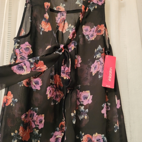 Xhilaration black floral pussy bow blouse small - Picture 4 of 4